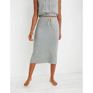 Aerie Gray Terry Knit Midi Skirt Drawstring Waist NWT Size Small
